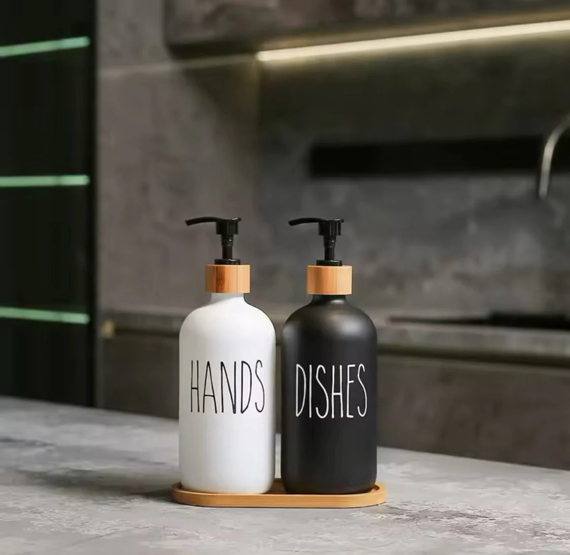 Glass Liquid Dispenser Bottle With Wooden Tray - Image 3
