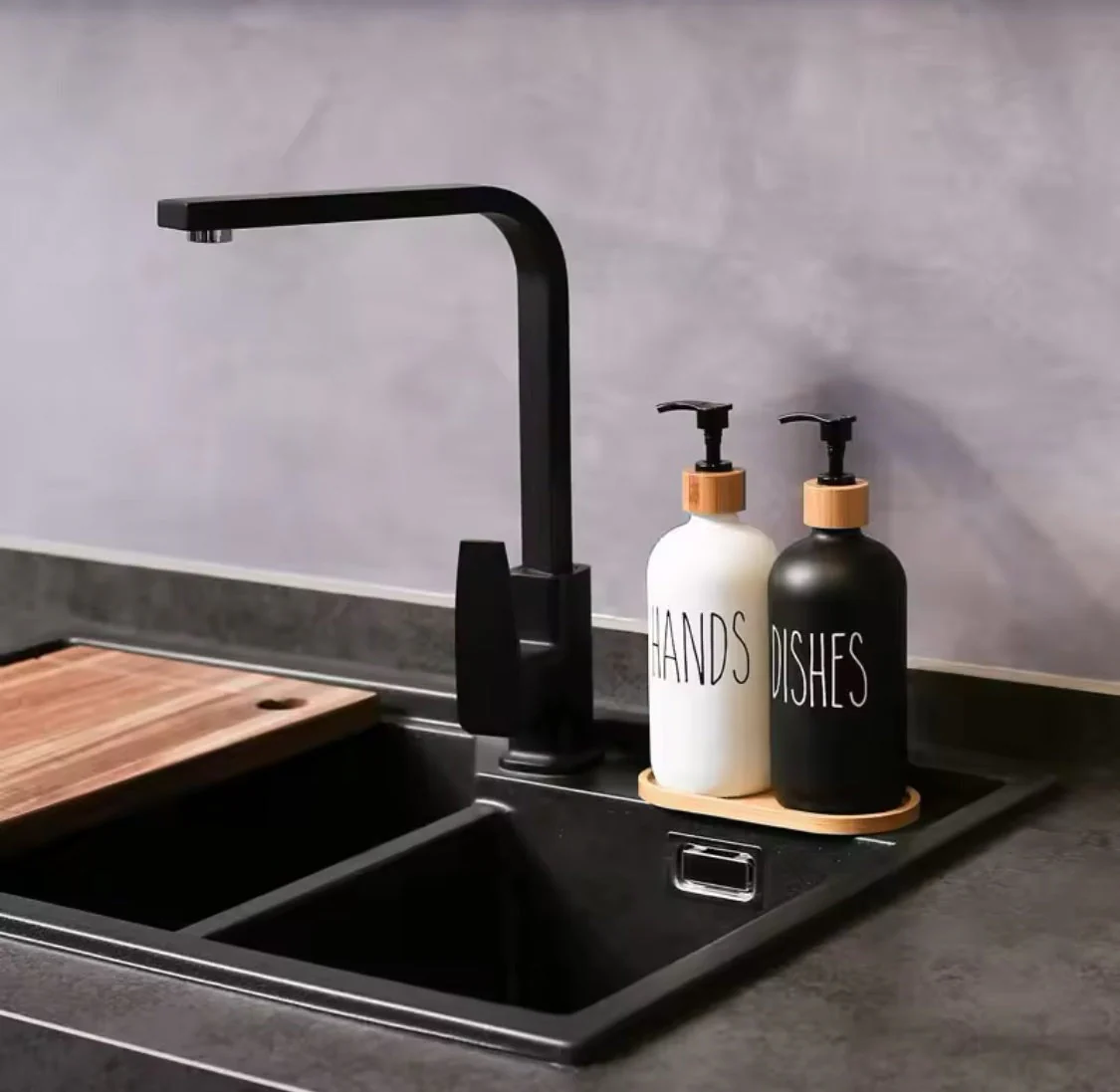 Glass Liquid Dispenser Bottle With Wooden Tray - Image 4