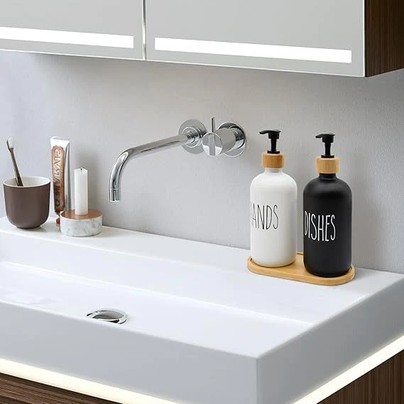 Glass Liquid Dispenser Bottle With Wooden Tray - Image 6