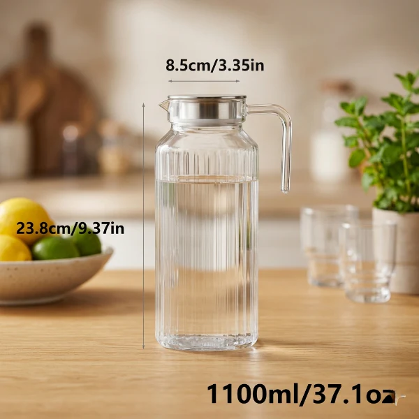 Glass Pitcher 1.1 Liter Jug With Lid - Image 3
