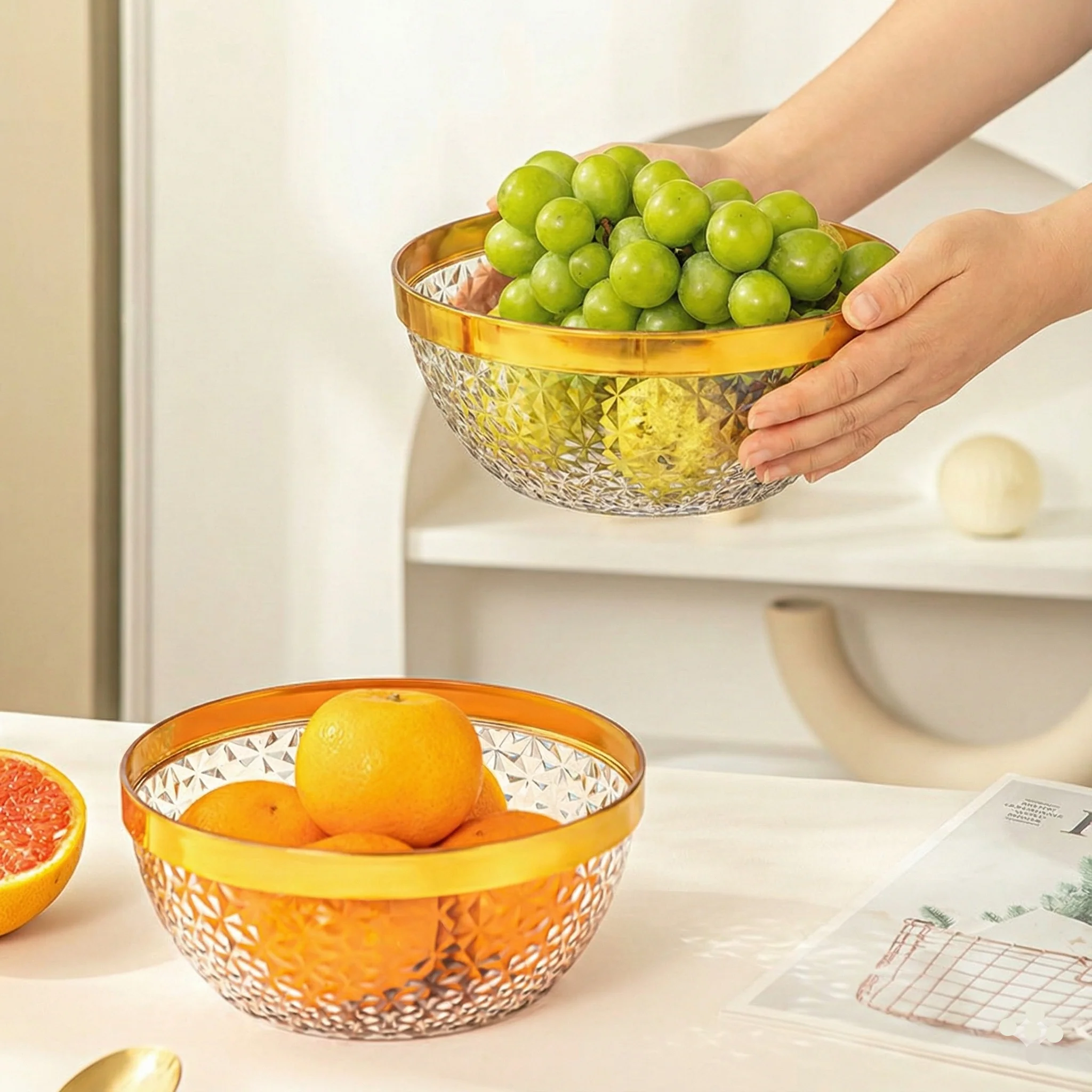 Gold Trim Clear Plastic Punch Bowl - Image 2