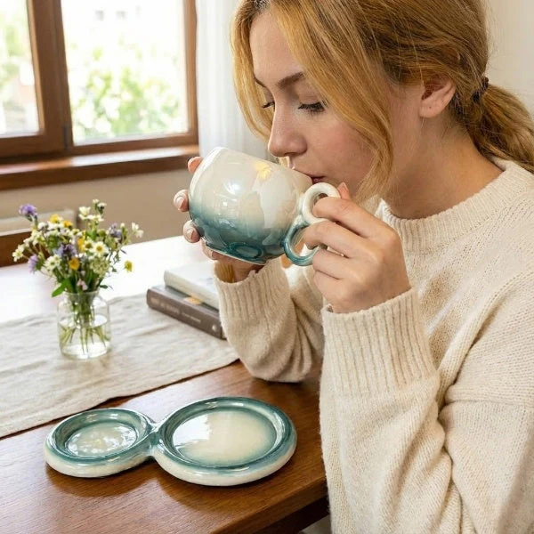 Gradient Ceramic Cup with Sausar & Spoon - Image 2