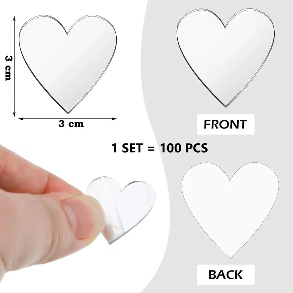 Heart Shape Acrylic Mirror Wall Sticker ( Approx 100 PCS) - Image 3