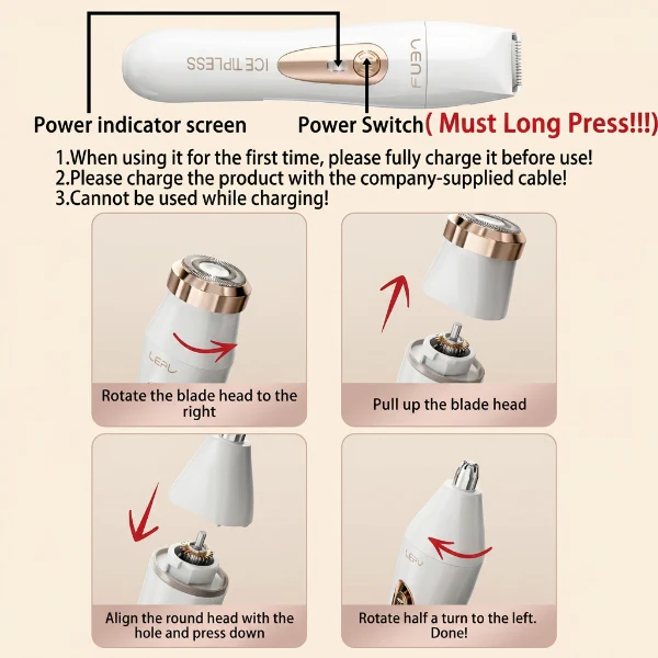 3-in-1  Rechargeable Beauty Razor & Eyebrow Trimmer - Image 3