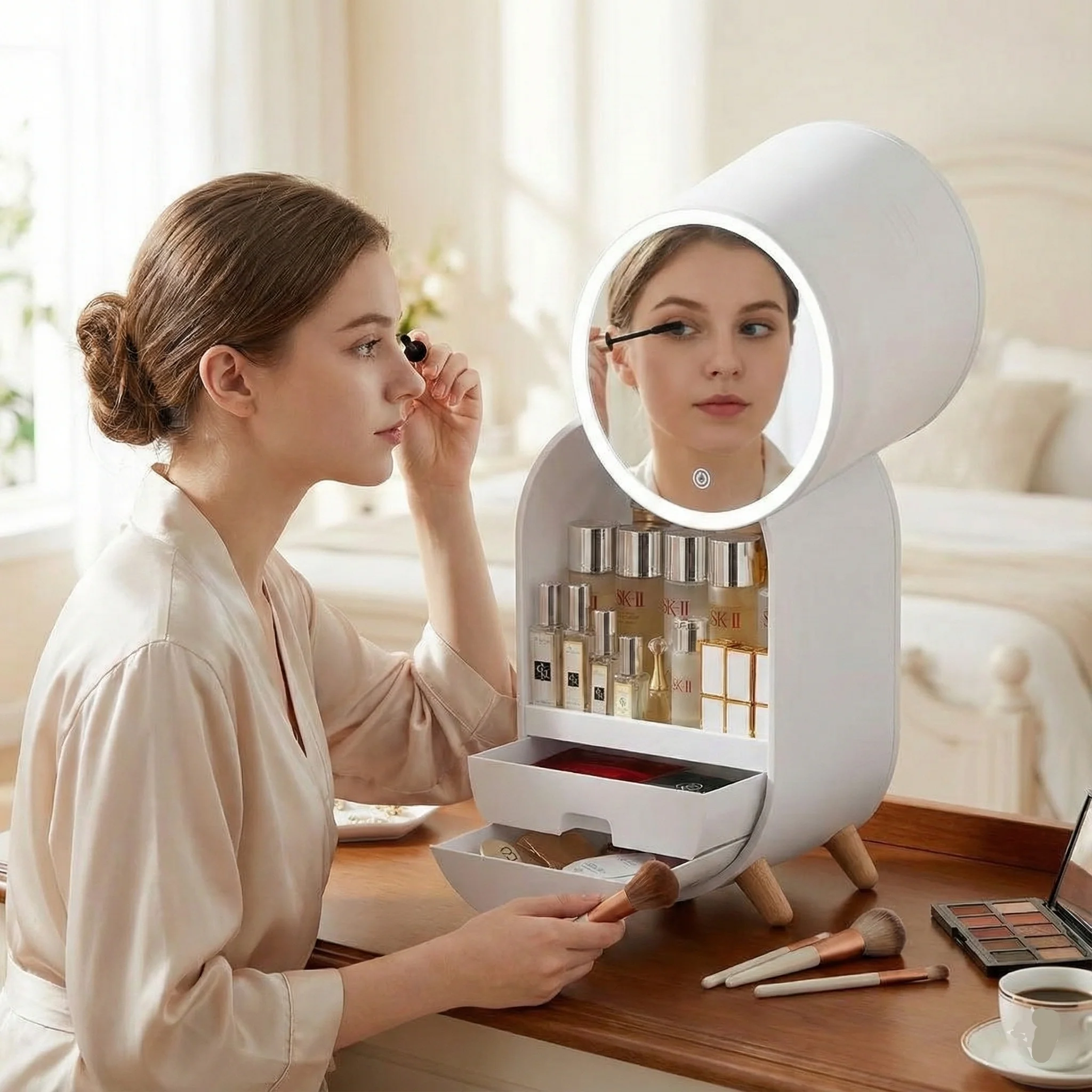 Large Cosmetic Storage Organizer with LED Mirror - Image 2