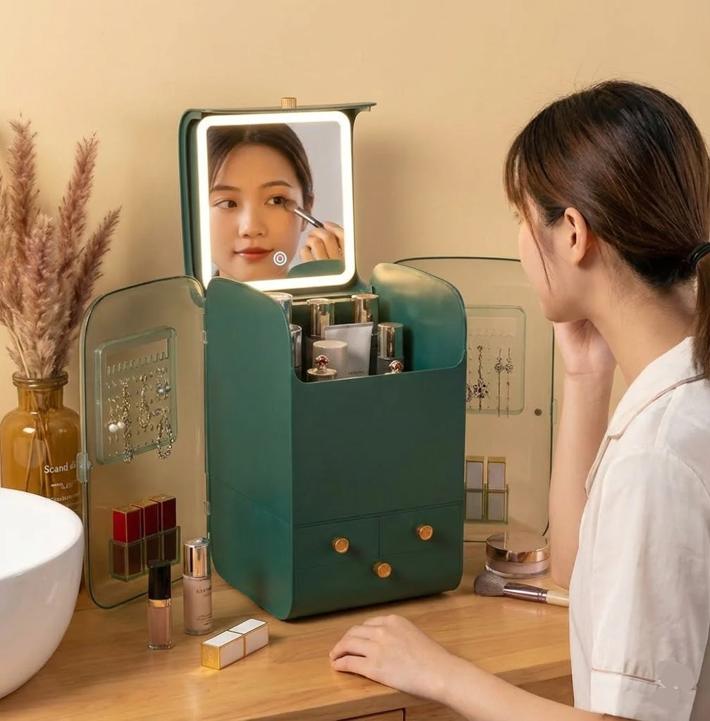 Large Jewellry & Cosmetic Organizer with LED Mirror - Image 3