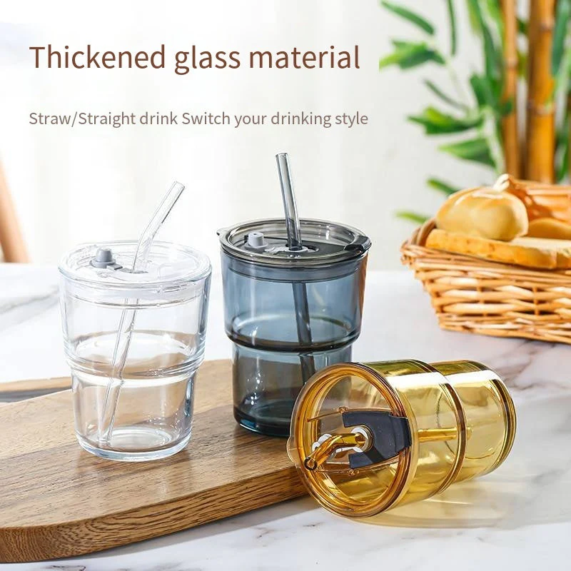 Leather Cover Glass Cup With Lid Straw - Image 4