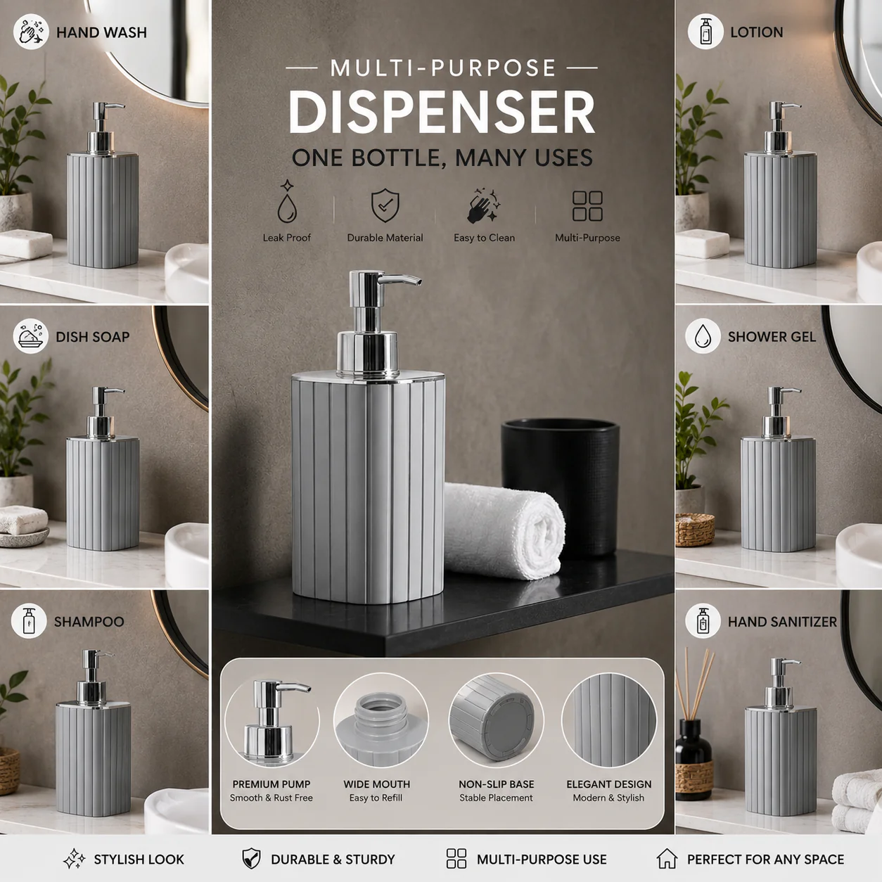Luxury Textured Plastic Soap Dispenser with Chrome Pump - Image 4