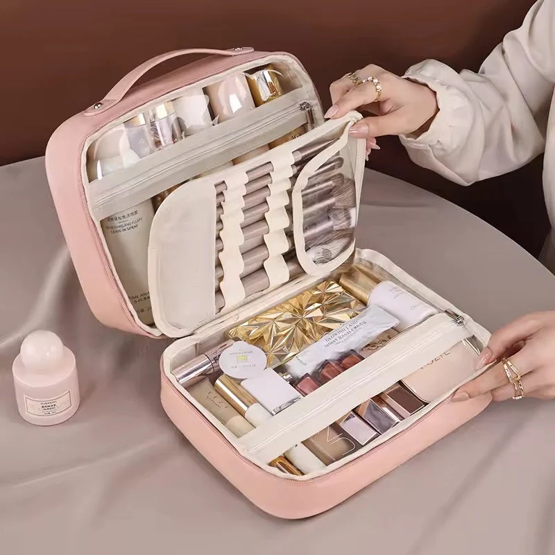 Multi Compartment Leather Cosmetic Bag - Image 3