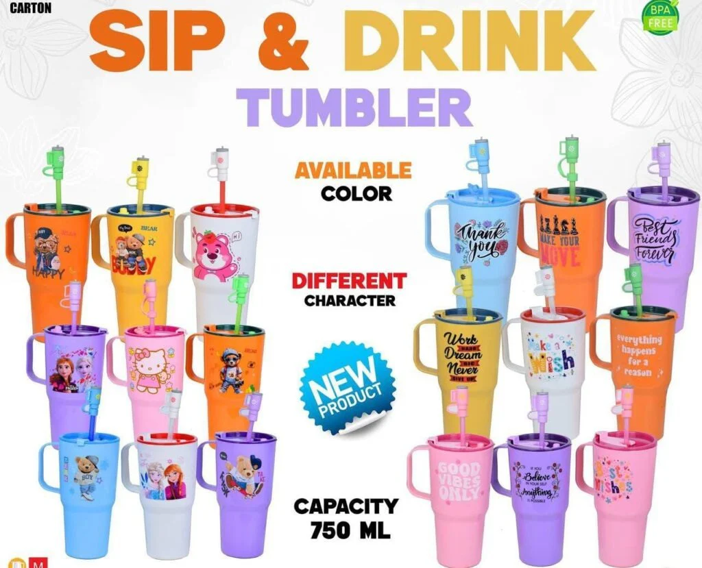 Plastic Printed DIP AND DRINK Straw TUMBLER (Capacity 750ml ) - Image 2