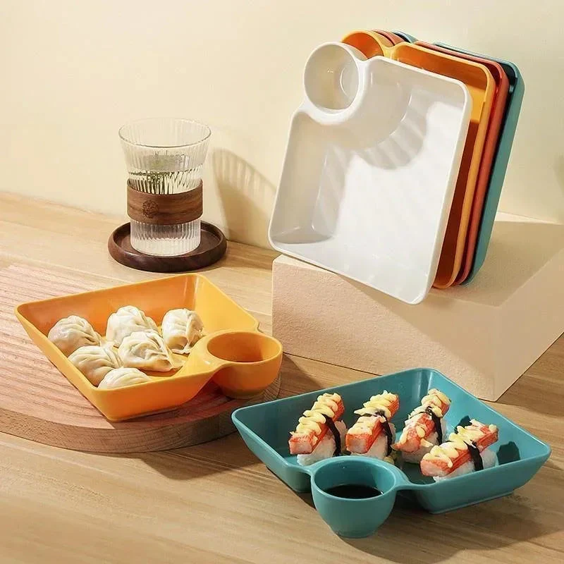 Pack of 4 Plastic Square Snack Dumpling Plate