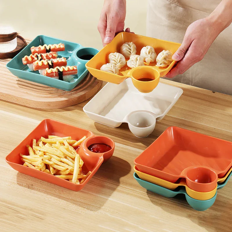 Pack of 4 Plastic Square Snack Dumpling Plate - Image 3