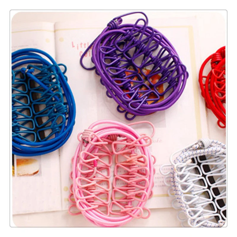 Portable Elastic Washing Line Rope With 12 Clips - Image 3
