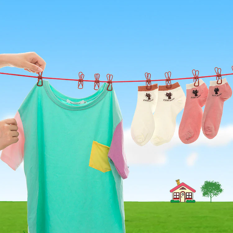Portable Elastic Washing Line Rope With 12 Clips - Image 4