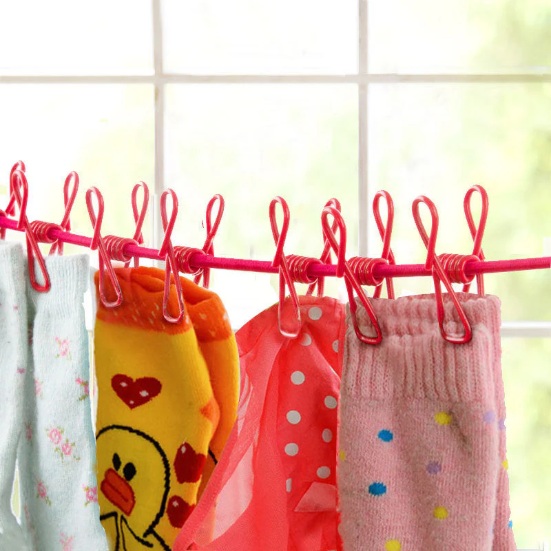 Portable Elastic Washing Line Rope With 12 Clips - Image 5