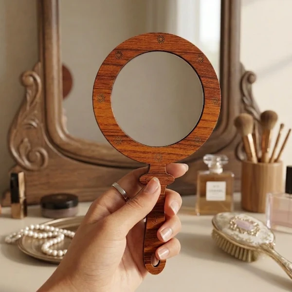 Portable Natural Wooden Hand Mirror