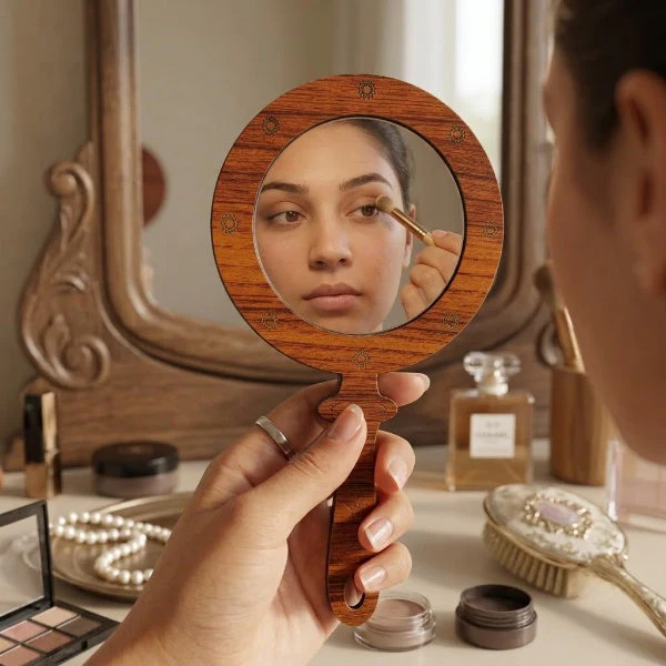 Portable Natural Wooden Hand Mirror - Image 3