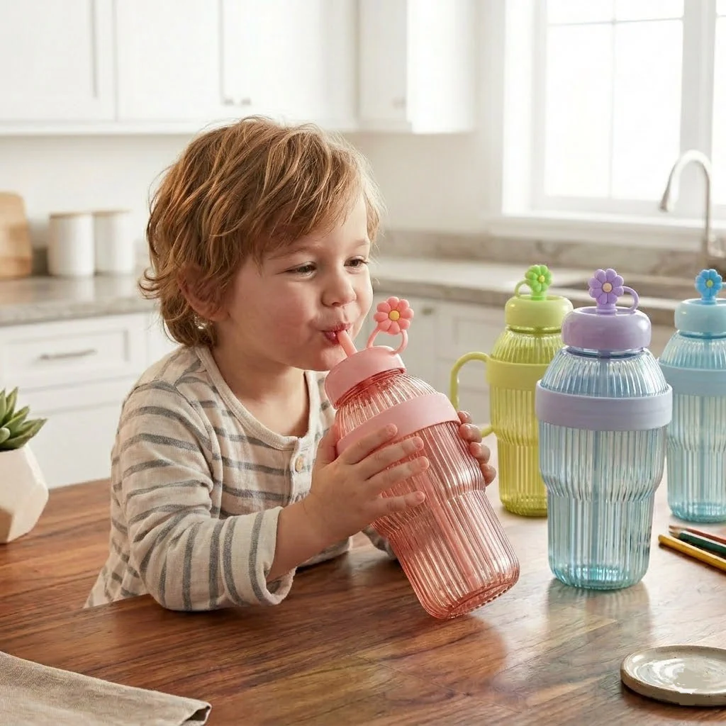 Portable Plastic Water Bottle with Straw (900ML) - Image 2