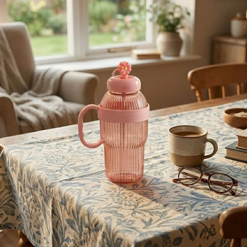 Portable Plastic Water Bottle with Straw (900ML) - Image 3