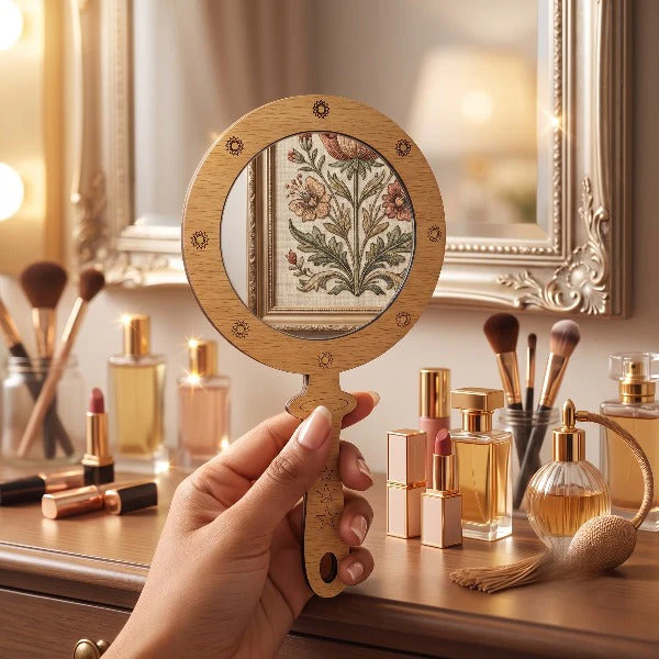 Portable Elegant Wooden Hand Mirror