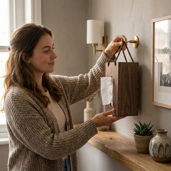 Portable Wooden Tissue Storage Box - Image 3