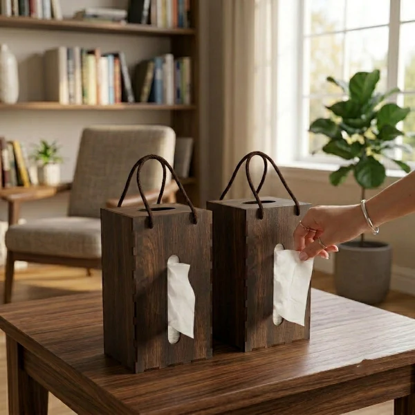 Portable Wooden Tissue Storage Box - Image 4