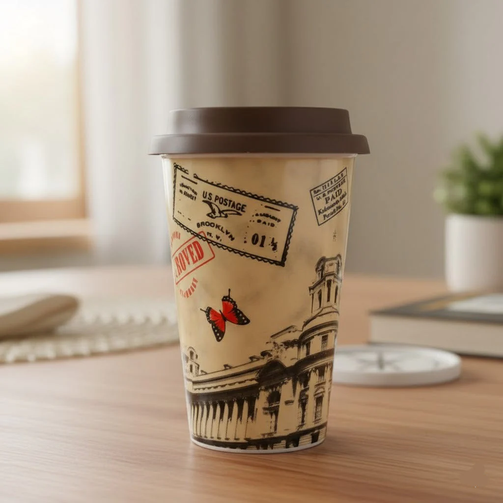 Printed Ceramic Coffee Mug with Silicon Lid - Image 2