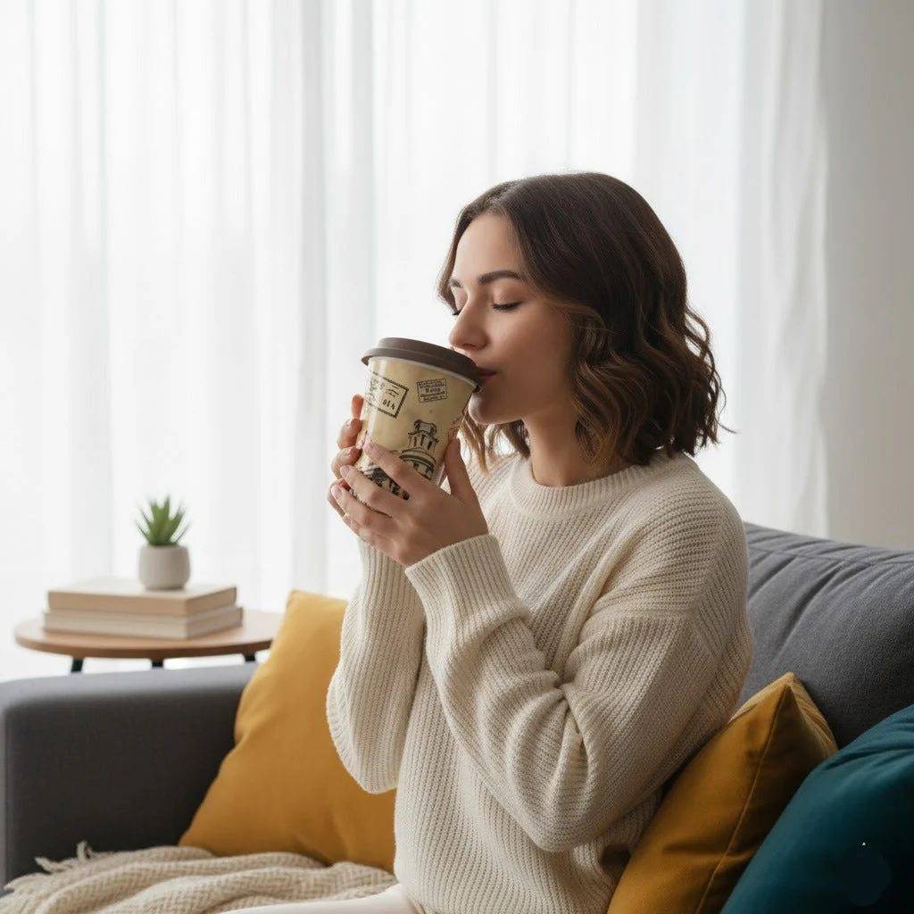 Printed Ceramic Coffee Mug with Silicon Lid - Image 3