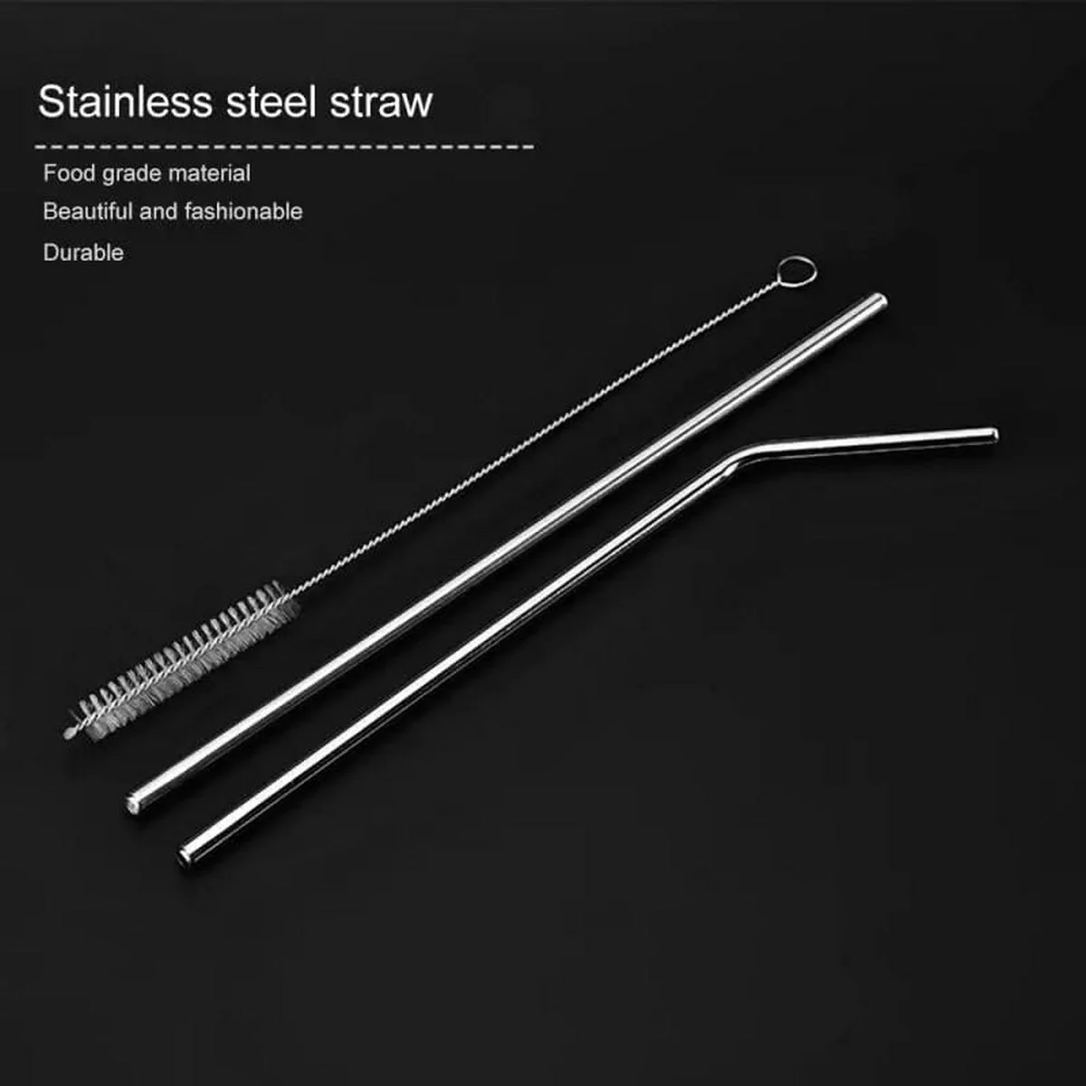 4pc Reusable Stainless Steel Metal Straw with Cleaning Brush - Image 2