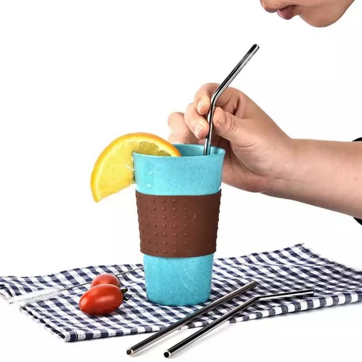 4pc Reusable Stainless Steel Metal Straw with Cleaning Brush - Image 3