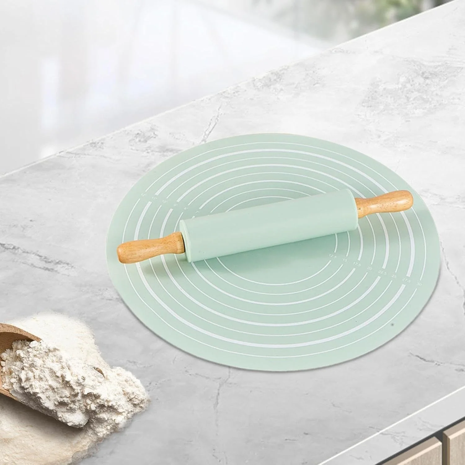 Round Silicone Kneading Pad With Rolling Pin - Image 5