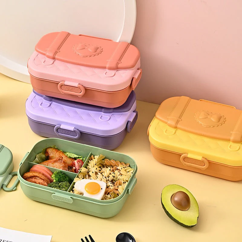3 Grid Lunch Box With Spoon and Fork - Image 2