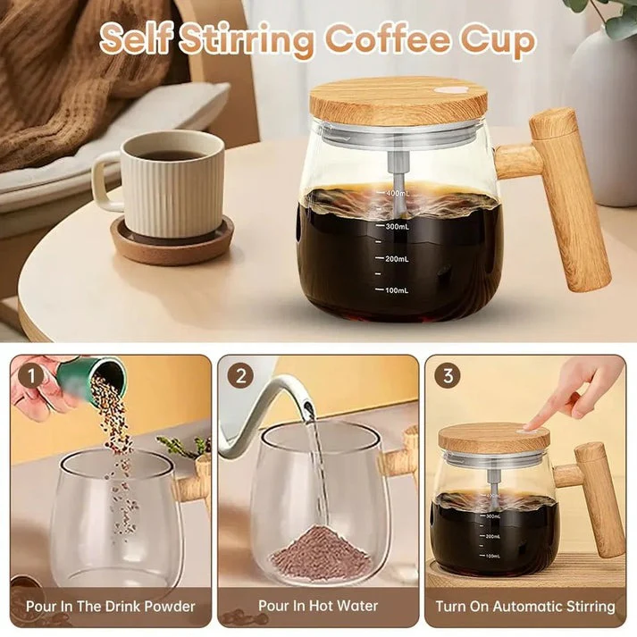 Self Stirring Coffee Cup With Wooden Handle - Image 4