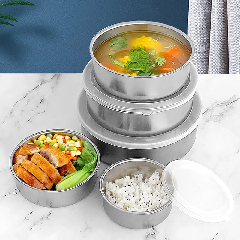 Set of 5 Stainless Steel Food Storage Containers With Lids - Image 2