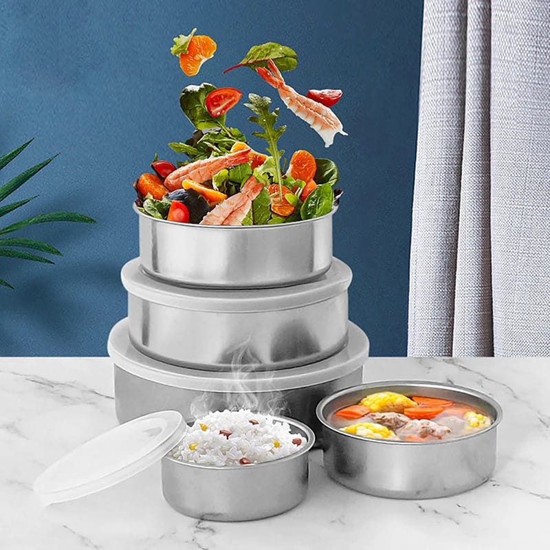 Set of 5 Stainless Steel Food Storage Containers With Lids - Image 4