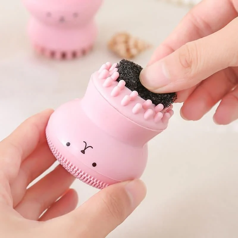 Silicone Design Octopus Shape Facial Sponge Cleansing Brush, Face Pore Cleaner, Acne & Oil Removal - Image 3