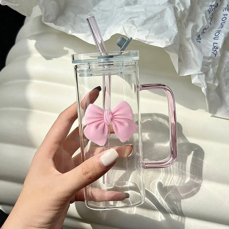Square Glass Square Mug with Lid & Straw - Image 4