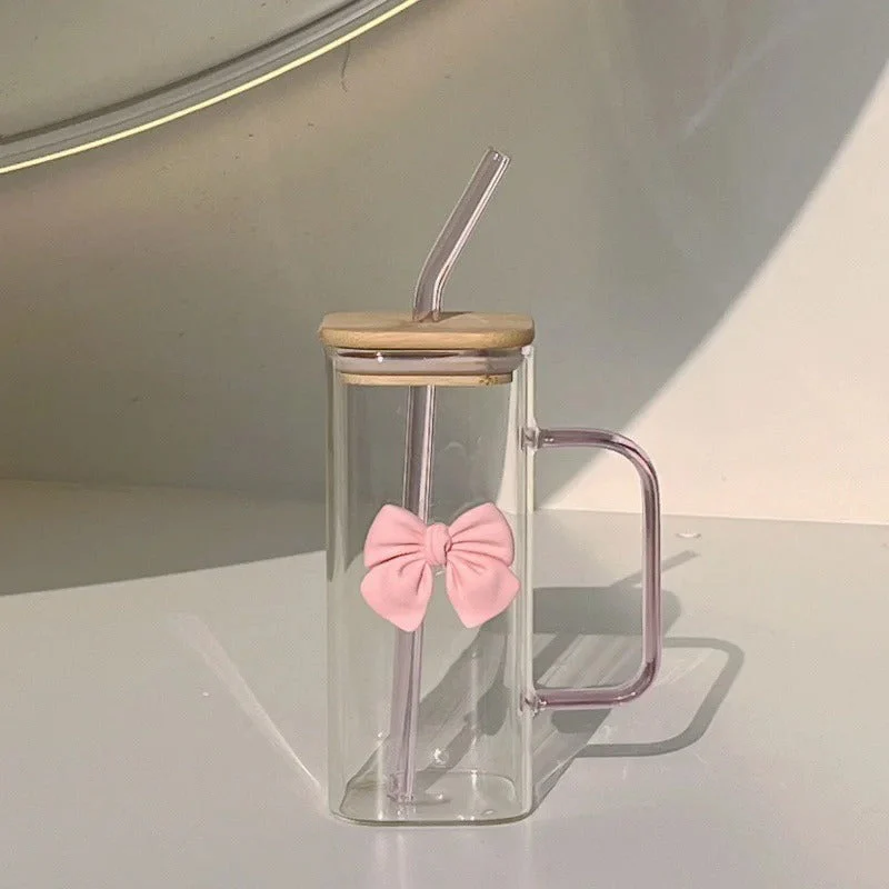 Square Glass Square Mug with Lid & Straw - Image 6