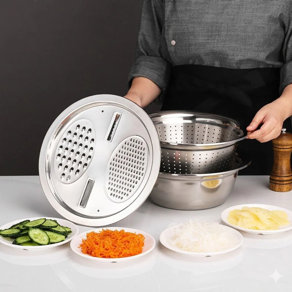 Stainless Steel 2PCs Grater & Strainer Bowl - Image 3