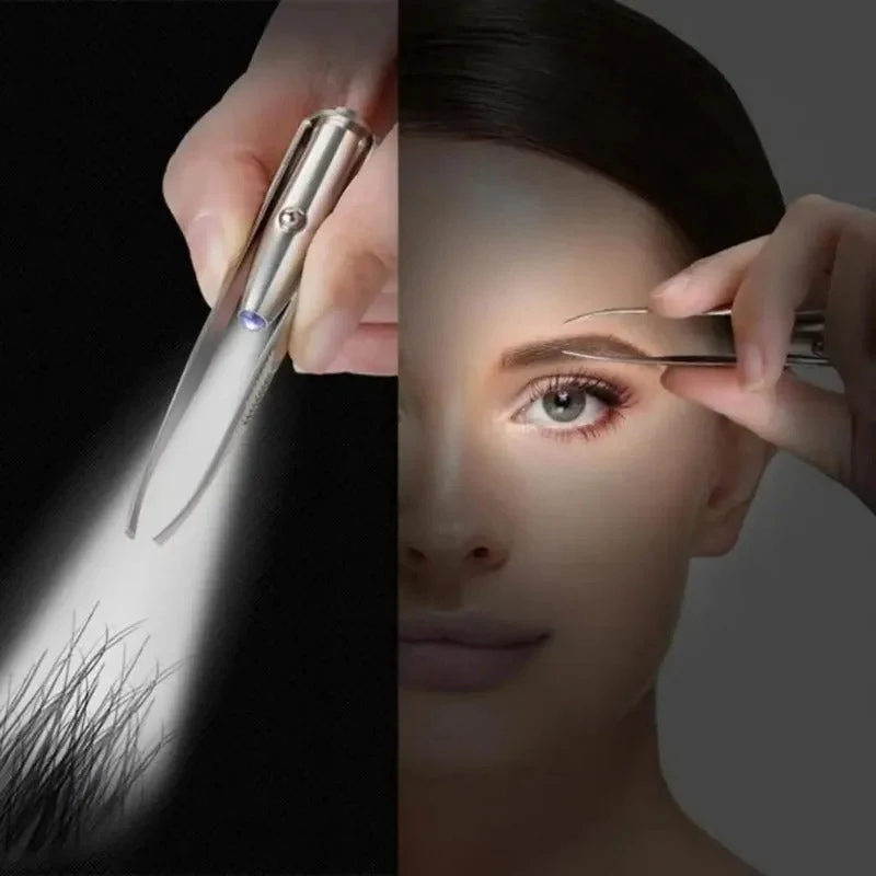 Stainless Steel LED Lighted Eyebrow Tweezer - Image 2