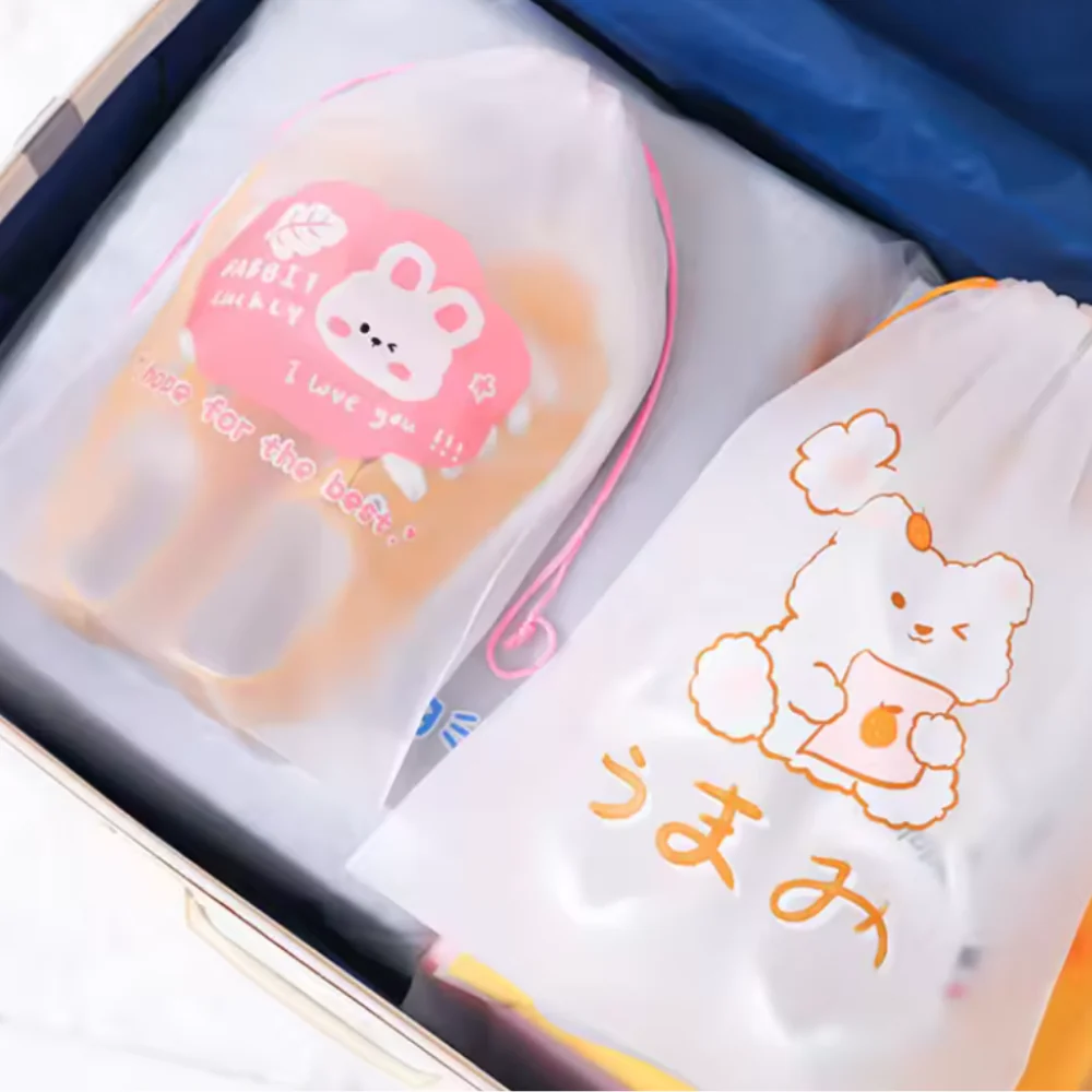 Transparent Multipurpose Plastic Drawstring Bag - 3pc Set (Random Design) - Image 2