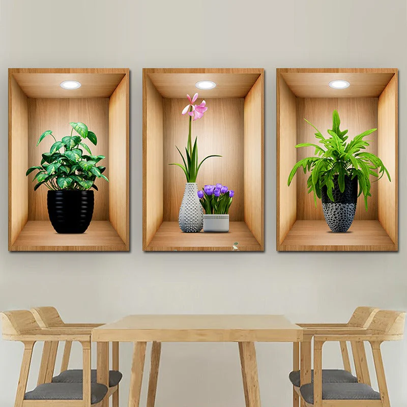 Triple Simulated Plant Potted Wall Sticker - Image 2