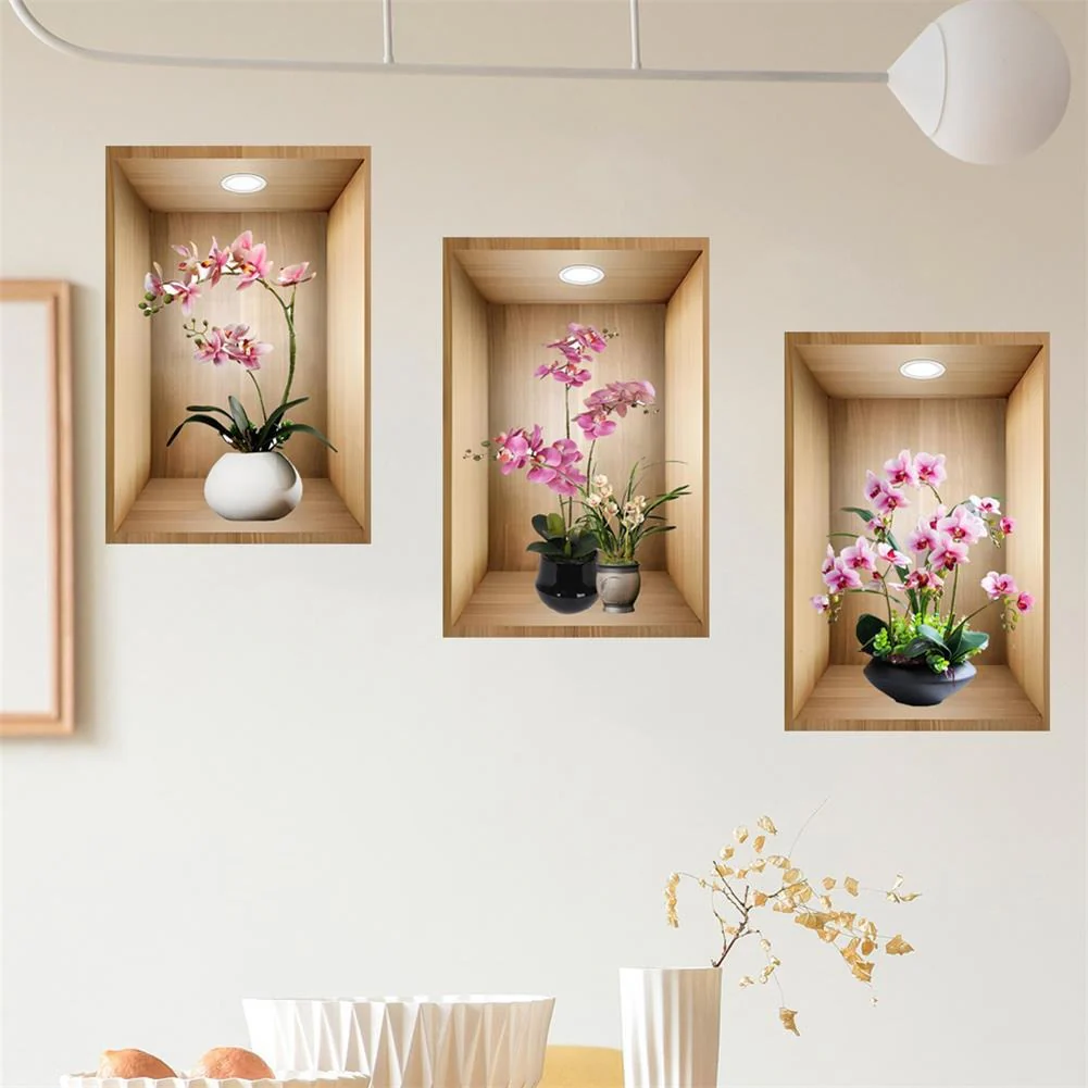 Triple Simulated Plant Potted Wall Sticker - Image 3