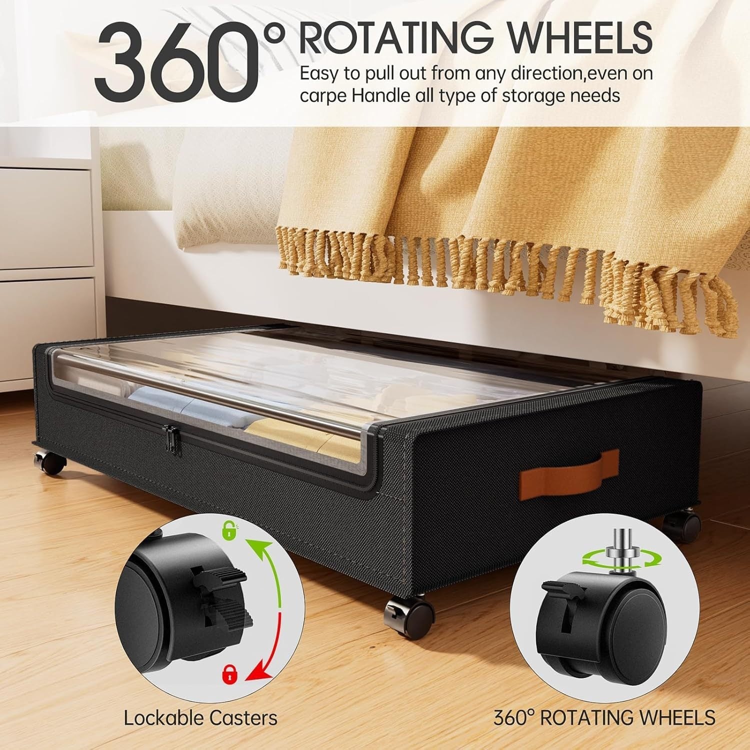 Under Bed Storage Organizer with Movable Wheels - Image 5