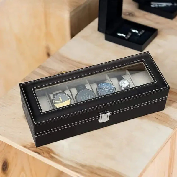 6 Slots Leather Printed Watch Organizer Box - Image 2