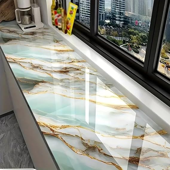 Waterproof Green & Golden Marble Sheet (60cm x 2m) - Image 2