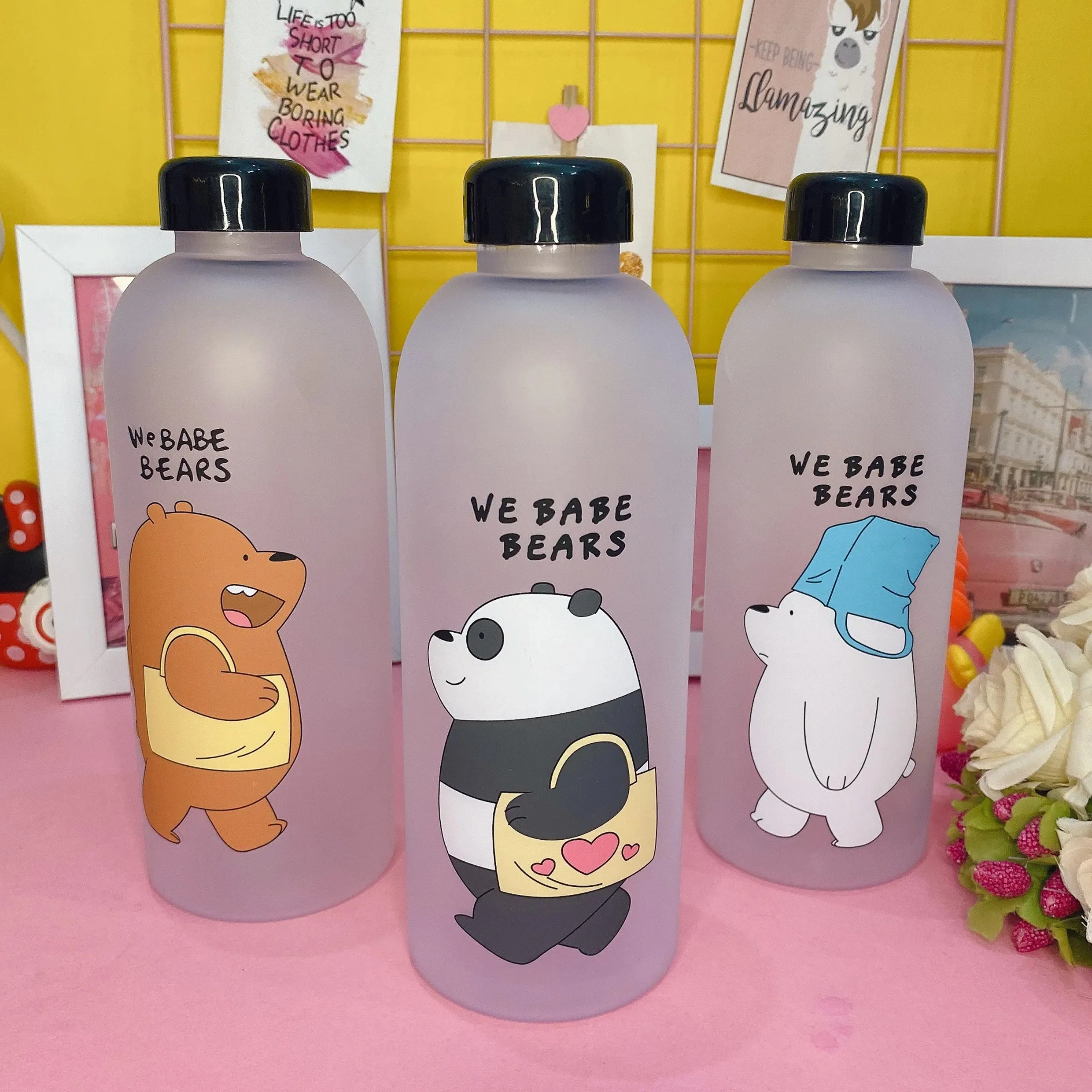 We Bare Bear Water Bottle with Straw - Image 2