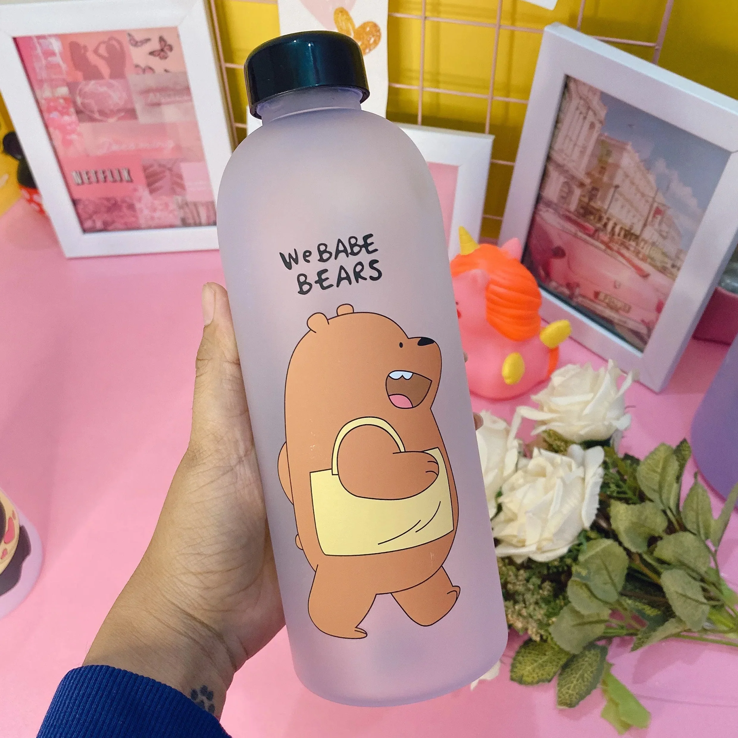 We Bare Bear Water Bottle with Straw - Image 4