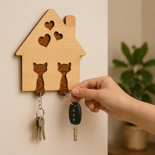 Wooden Cat House Key Holder - Image 2